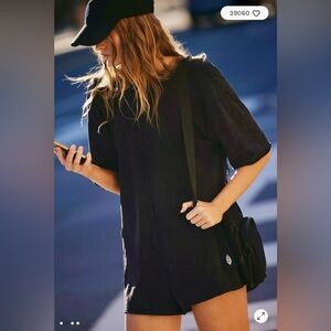 FP Movement by Free People Hot Shot Tee Charcoal Short Sleeve Romper